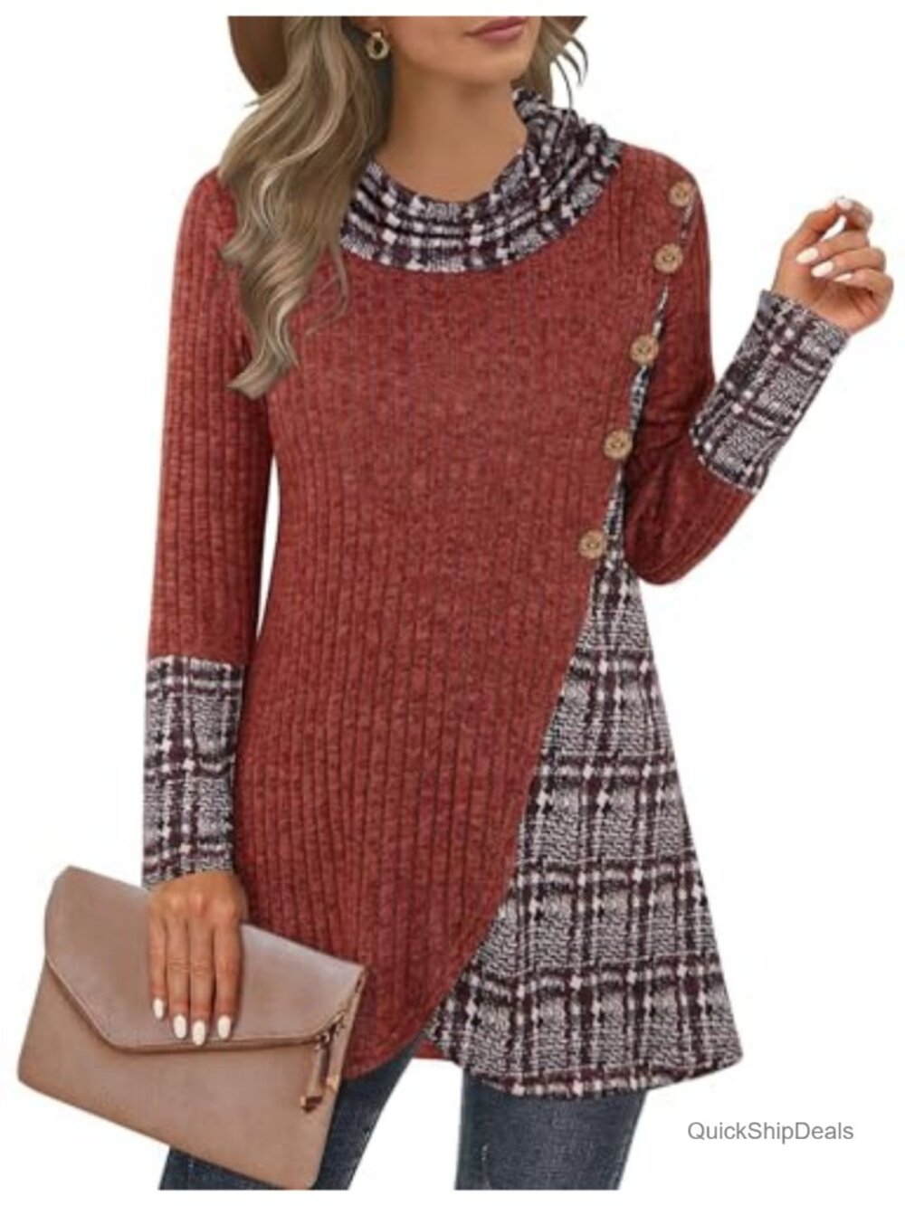 Cowl Neck Pullover Sweater Tunic Asymmetric Hem
